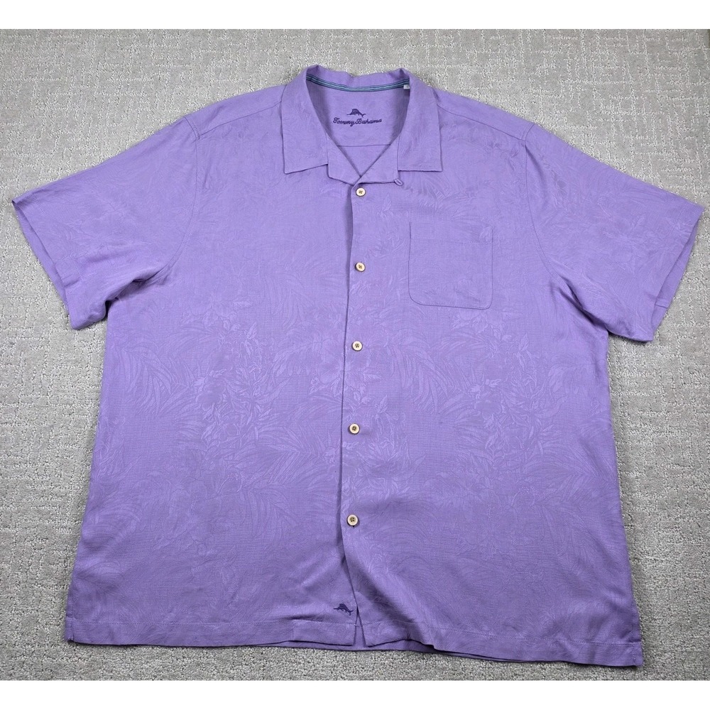 Tommy Bahama Purple Floral Silk Shirt Mens Size XXXL Button Down Short Sleeve